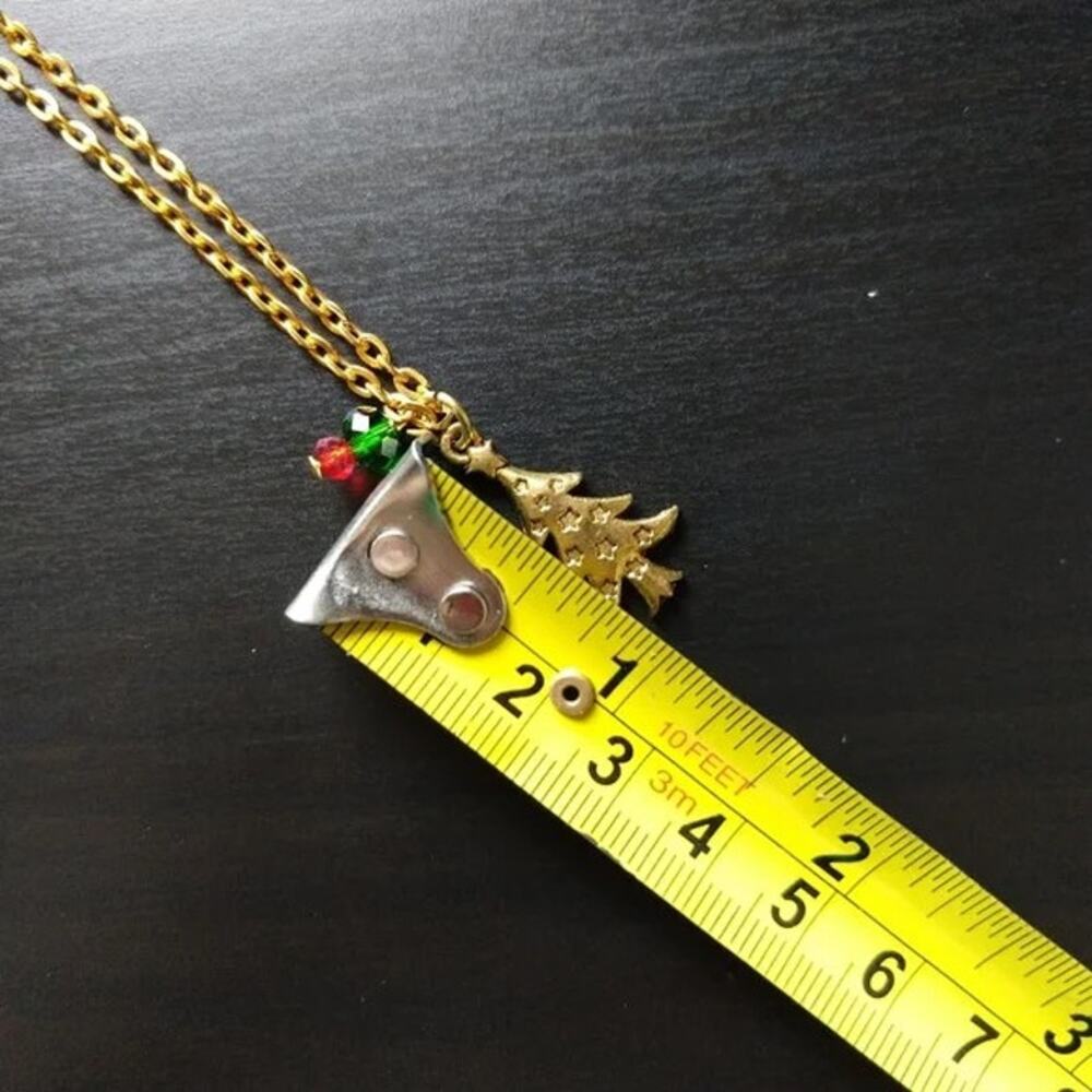 Gold Holiday Tree Necklace 19" Christmas fashion costume jewelry green red - Picture 6 of 6